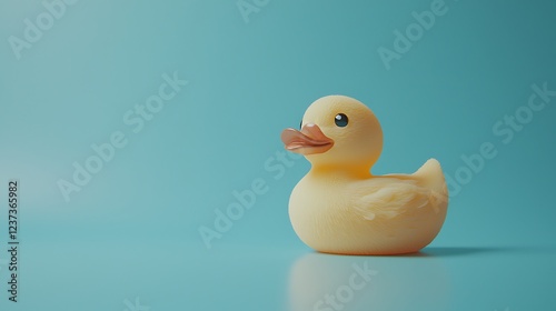 Yellow rubber duck on teal background. photo