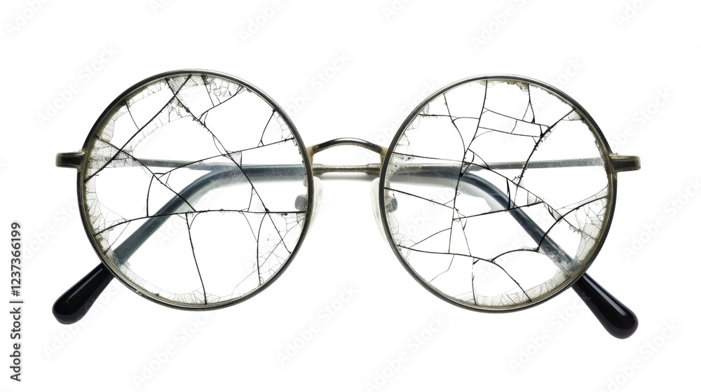 Broken eyeglasses with transparent background representing loss of vision Broken eyeglasses with transparent background representing loss of vision