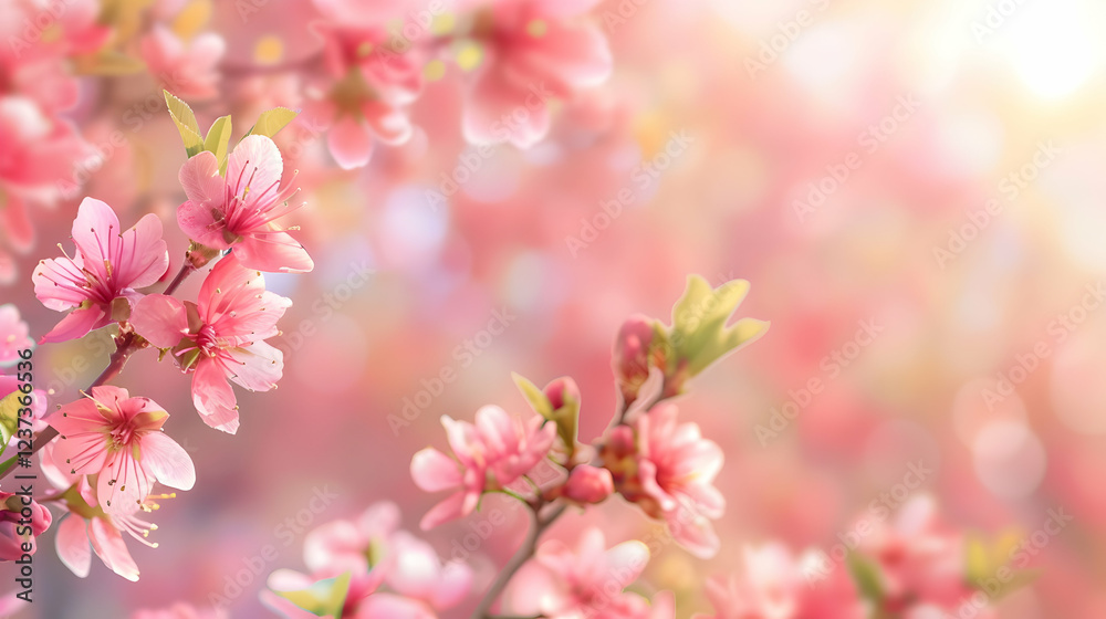 A close-up view of blooming pink flowers on branches, creating a serene and vibrant atmosphere. A close-up view of blooming pink flowers on branches, creating a serene and vibrant atmosphere.
