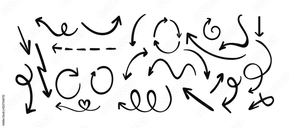 Set of simple lines hand drawn black arrows in various style. Set of simple of hand drawn black arrows. Set of simple lines hand drawn black arrows. Various of simple lines arrows collection Set of simple lines hand drawn black arrows in various style. Set of simple of hand drawn black arrows. Set of simple lines hand drawn black arrows. Various of simple lines arrows collection