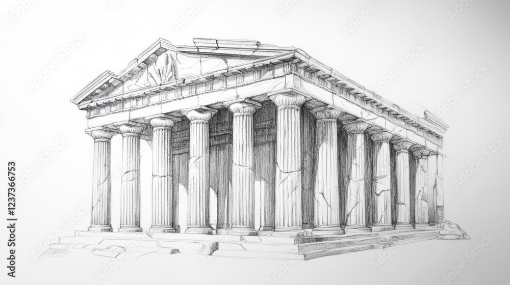 Obraz premium A pencil sketch of a classical Greek temple,