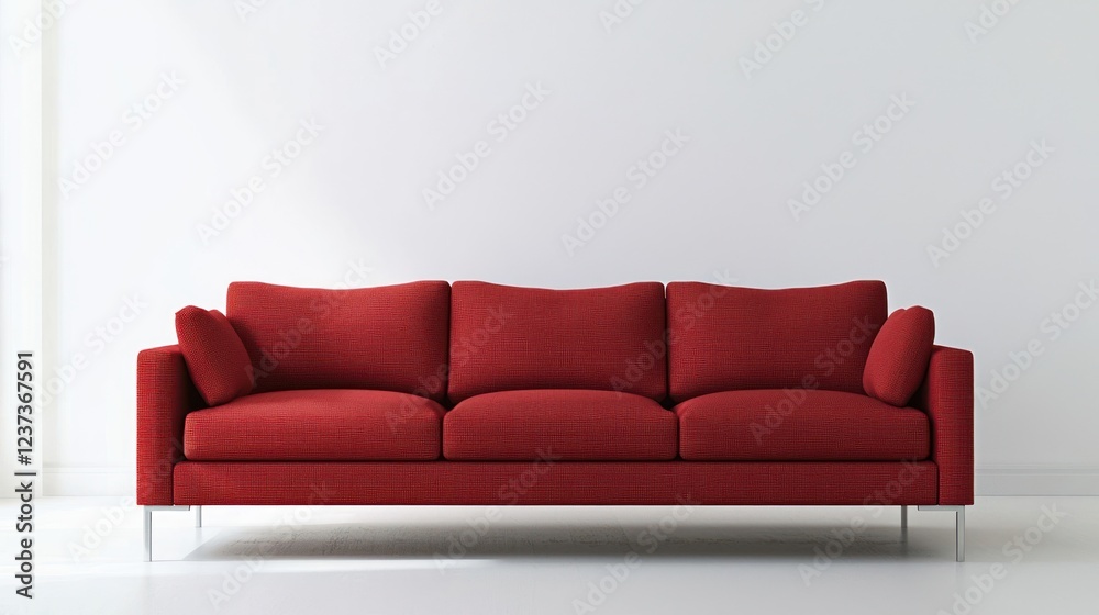 Naklejka premium Red Sofa in Minimalist White Room