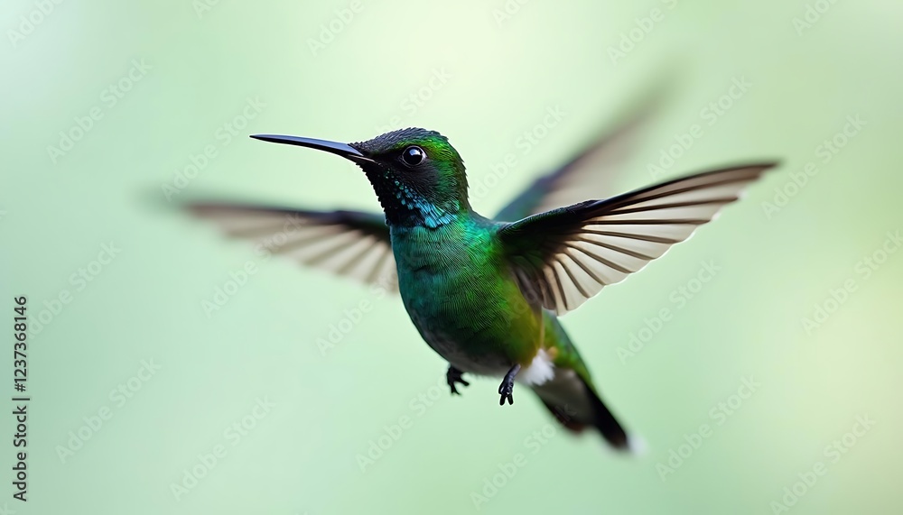 Fototapeta premium Emerald Hummingbird in Flight Green Nature Photography