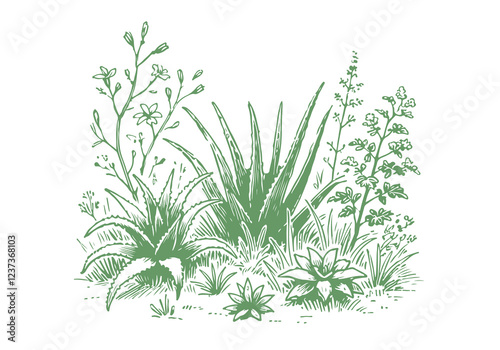 Aloe Vera Plant hand drawn sketch vector illustration isolated