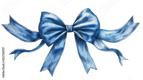 Big blue bow with ribbon on transparent background
