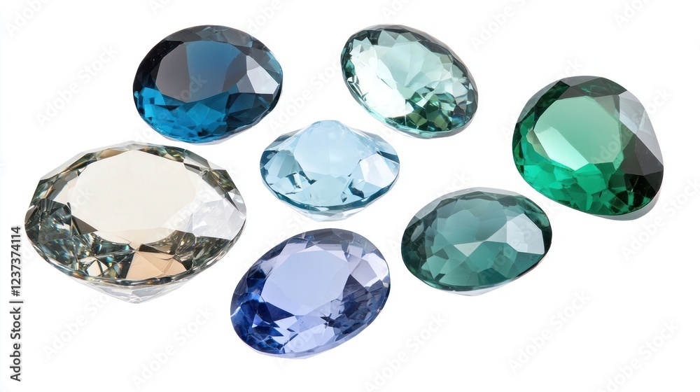 Collection of Faceted Oval Gemstones in Various Shades of Blue and Green Collection of Faceted Oval Gemstones in Various Shades of Blue and Green