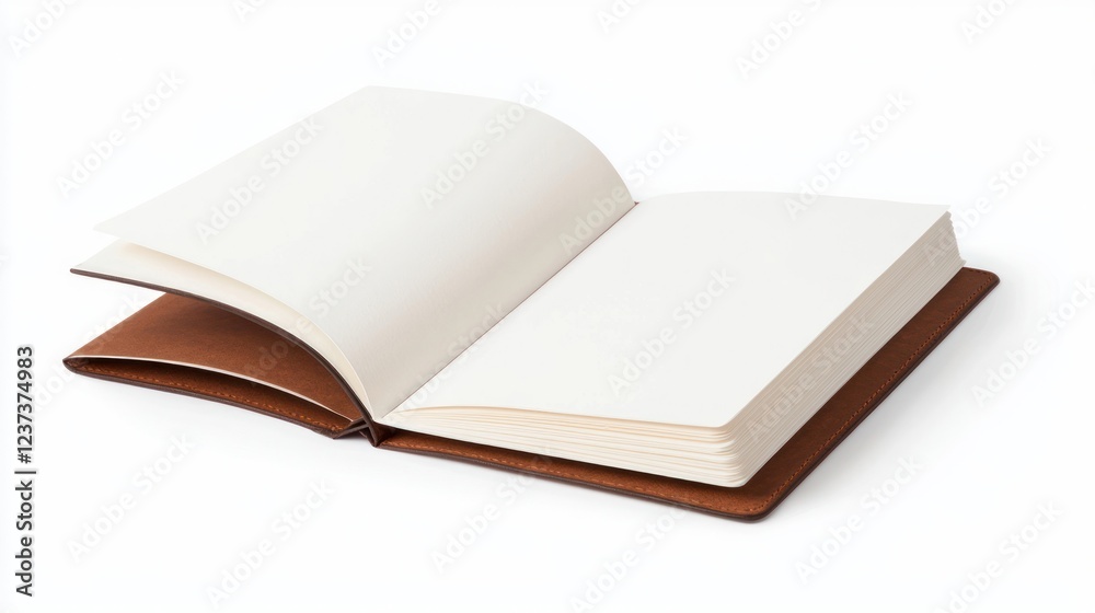 Brown Leather Notebook with Blank Pages on White Background Brown Leather Notebook with Blank Pages on White Background