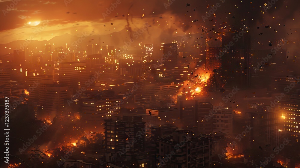 Obraz premium Post apocalypse. Nuclear apocalypse survivor. Ruined Cityscape. Concept. High quality 3d illustration. AI generated illustration