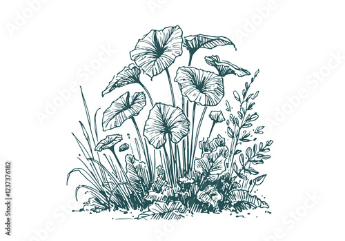 Elephant ears plant hand drawn sketch vector illustration isolated