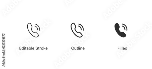 Phone icon set, Telephone icon symbol. Call icon sign, Contact us icon in flat style ( editable stroke, outline, solid icons )