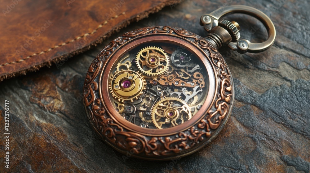 A steampunk pocket watch with exposed gears A steampunk pocket watch with exposed gears