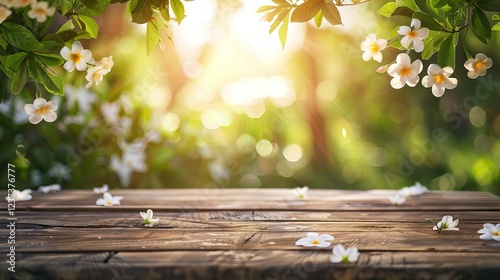 Serene Garden Podium with Spring Background Under Morning Light. AI generated illustration