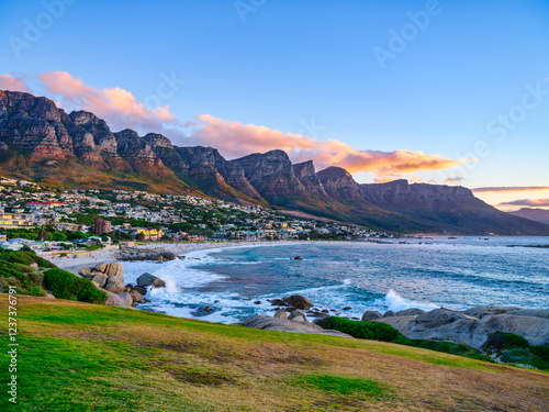 Twelve Apostles Mountain and Camps Bay During Golden Sunset, Cape Town, South Africa