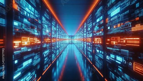 Wallpaper Mural Vibrant Storage Room with Shelves of Colorful Data and Cinematic Lighting - AI generated illustration Torontodigital.ca