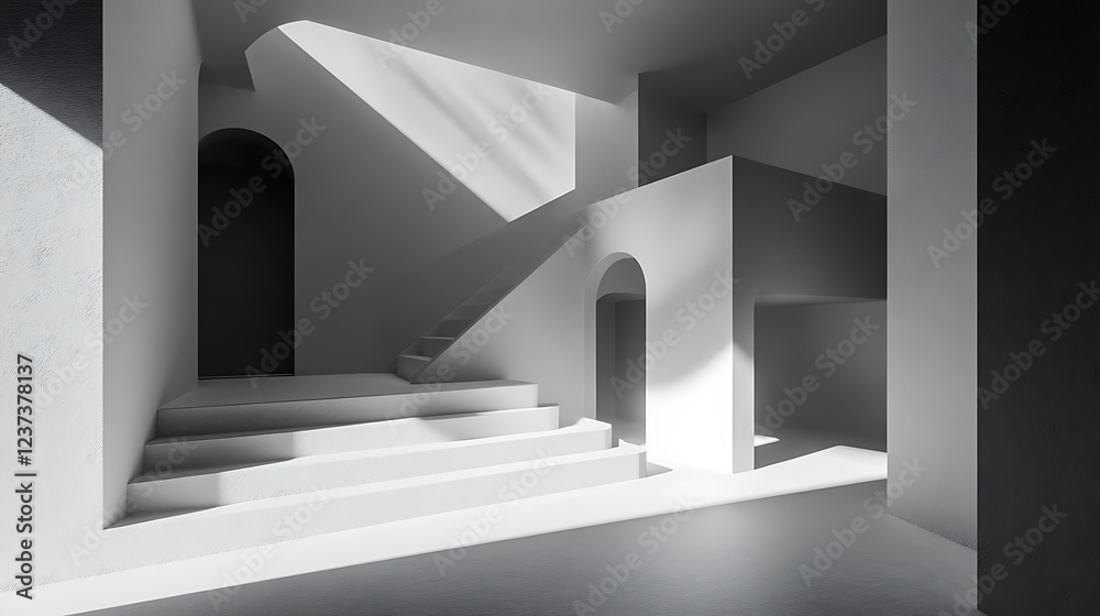 Obraz premium Modern Minimalist White Architecture Staircase Interior Design