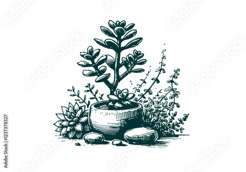 Jade Plant hand drawn sketch vector illustration isolated