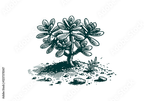 Jade Plant hand drawn sketch vector illustration isolated