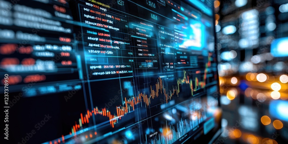 High-Tech Control Room with Multiple Screens Displaying High-Resolution Financial Graphs and Data Analytics Visualizations in a Modern Environment High-Tech Control Room with Multiple Screens Displaying High-Resolution Financial Graphs and Data Analytics Visualizations in a Modern Environment