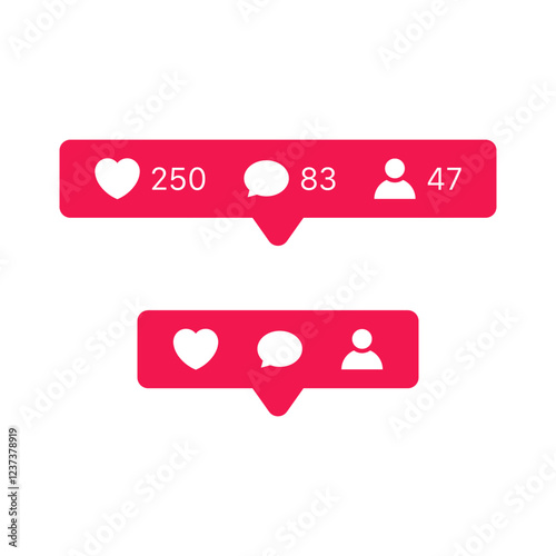 Social media notification icons in speech bubble. like, comment, follower, icon - social media post counter notifications. social network post reactions collection set. vector illustration