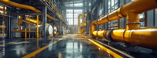 Industrial Pipes in Modern Factory - Wide-Angle Photorealistic View - AI generated illustration