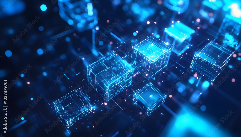 Abstract Blue Cubes Digital Network Data Flow Abstract Blue Cubes Digital Network Data Flow