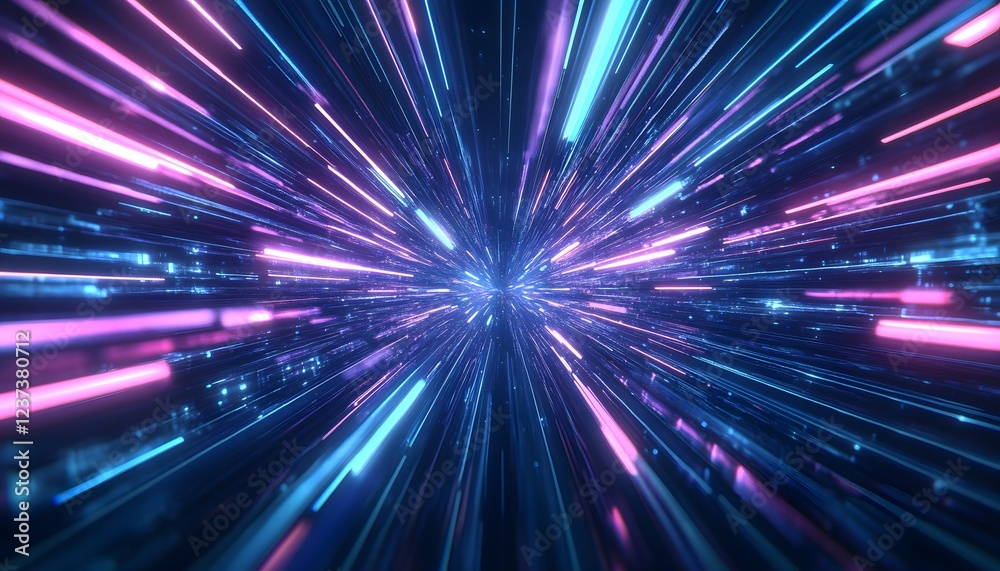 Abstract Neon Light Streaks Converge at Center