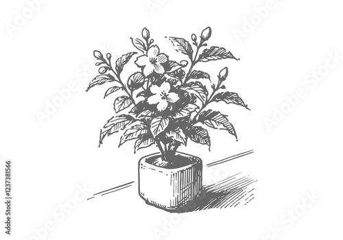 Jasmine Plant hand drawn sketch vector illustration isolated