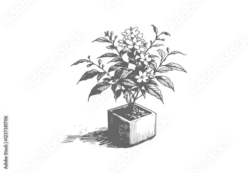 Jasmine Plant hand drawn sketch vector illustration isolated