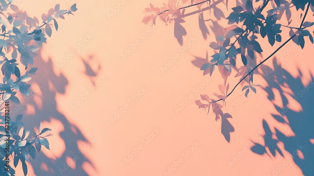 Peach Background with Leaf Shadows and Branches Peach Background with Leaf Shadows and Branches