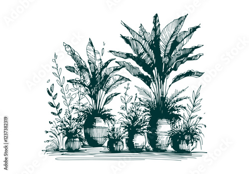 Mixed Decorative Plant hand drawn sketch vector illustration isolated