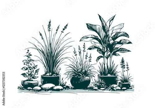 Mixed Decorative Plant hand drawn sketch vector illustration isolated