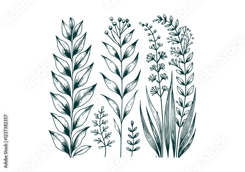 Mixed Decorative Plant hand drawn sketch vector illustration isolated