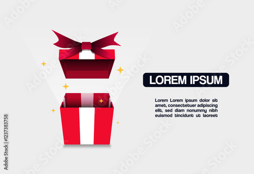 Vector design of an open red gift with sparkles and glitter, with space for text