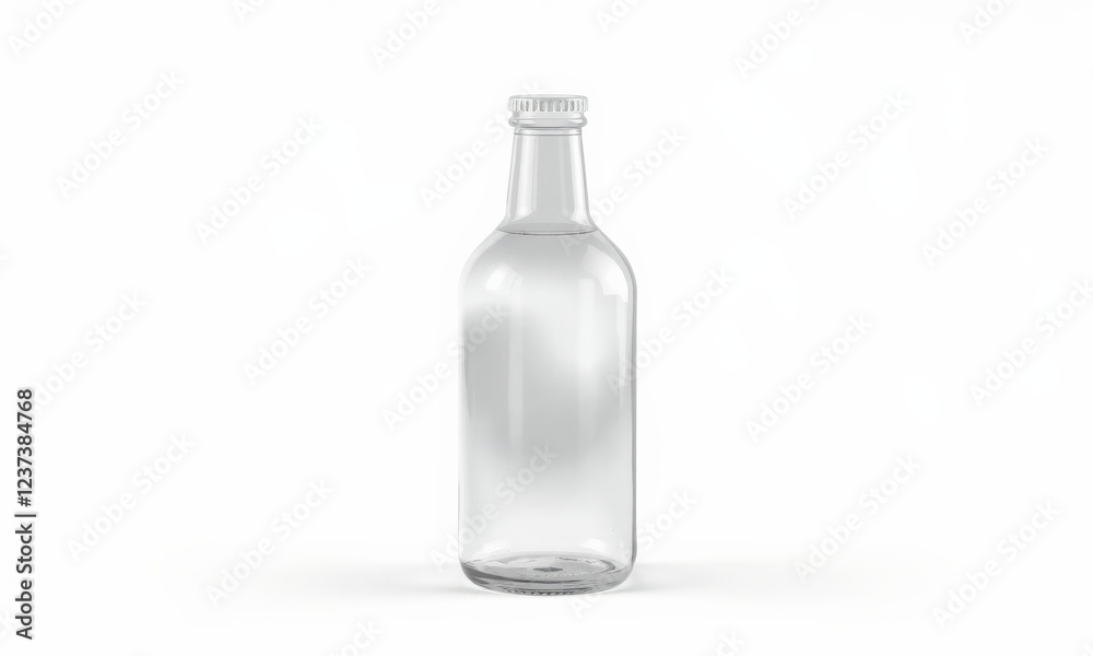 Clear glass bottle mockup with simple design, ideal for branding and product presentation. Perfect for showcasing beverages or liquids Clear glass bottle mockup with simple design, ideal for branding and product presentation. Perfect for showcasing beverages or liquids
