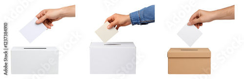 Voting Process with Hands and Ballots Isolated on transparent background