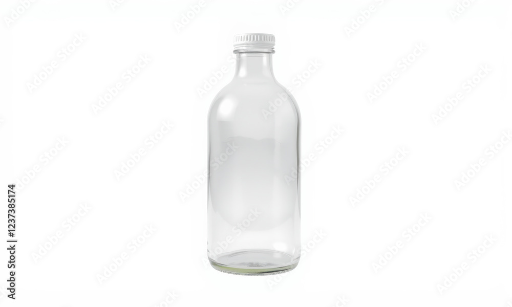 clear glass bottle with white cap, perfect for beverage packaging and mockups. Ideal for showcasing product designs and branding clear glass bottle with white cap, perfect for beverage packaging and mockups. Ideal for showcasing product designs and branding