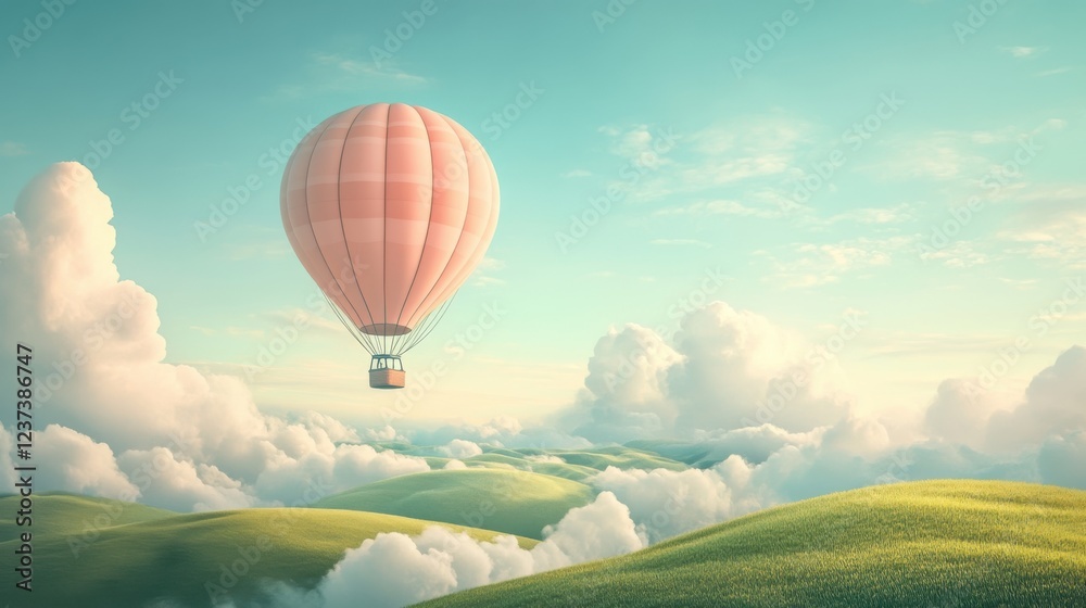 Fototapeta premium Illustration of a pastel-colored hot air balloon floating