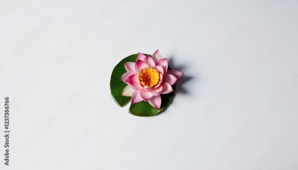 Pink Water Lily Flower on Pad Peaceful Nature Image Pink Water Lily Flower on Pad Peaceful Nature Image