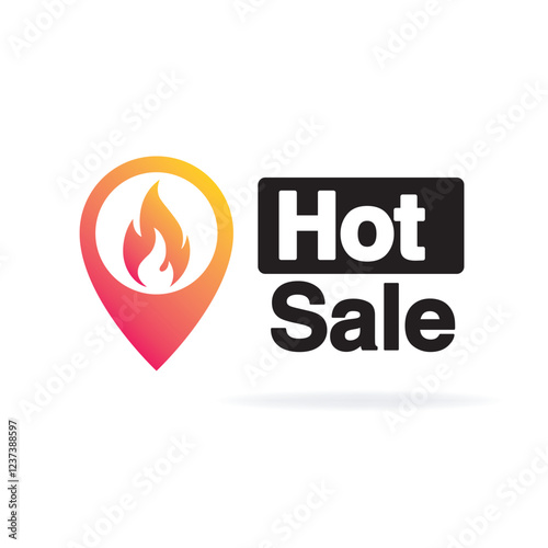 Geolocation icon vector design with hot spot flame