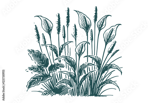 Peace Lily hand drawn sketch vector illustration isolated