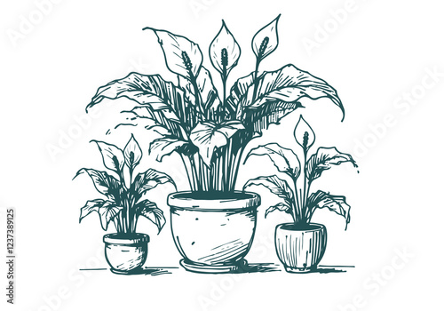 Peace Lily hand drawn sketch vector illustration isolated