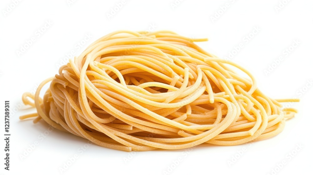 Close-up of uncooked spaghetti noodles isolated on white background Close-up of uncooked spaghetti noodles isolated on white background