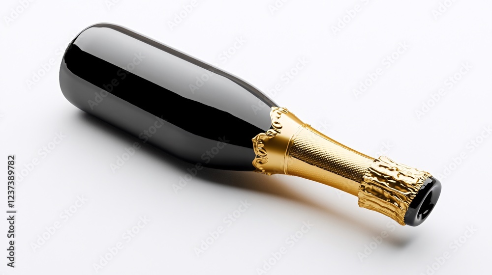 Black champagne bottle, elegant design, white background, celebration Black champagne bottle, elegant design, white background, celebration