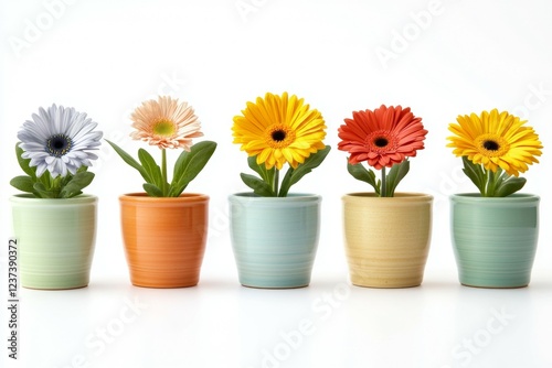 Wallpaper Mural Row of five flower pots with different colored flowers in them Torontodigital.ca