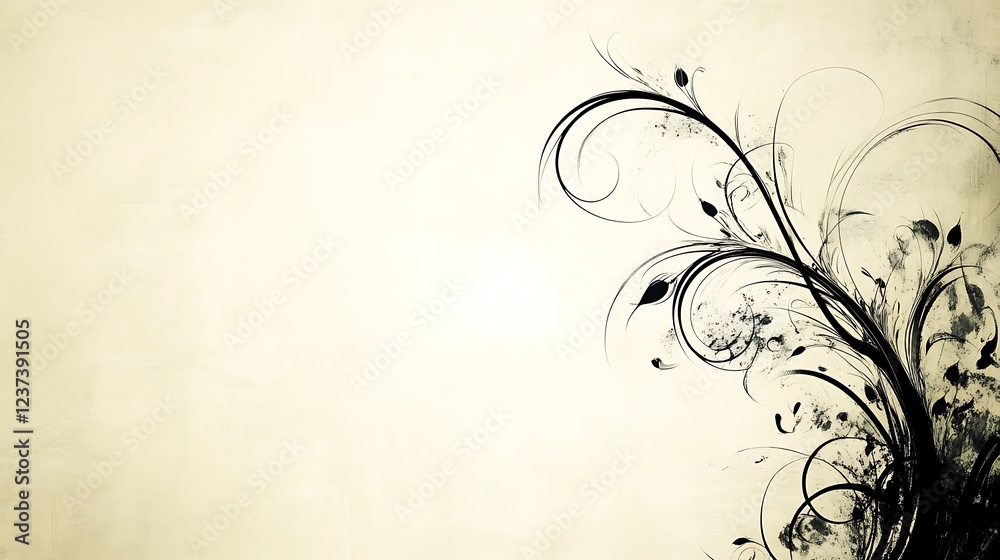 Abstract Black Floral Design on Beige Background Abstract Black Floral Design on Beige Background
