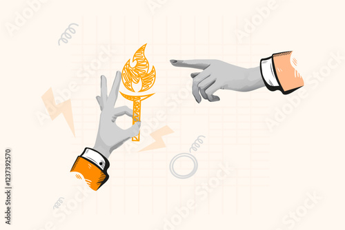 Knowledge Transfer Guiding Hand, Flaming Torch, Passing the Baton