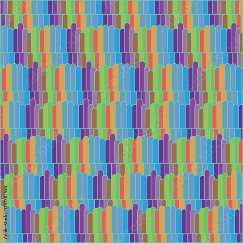 Colored vertical narrow tiles create a texture or mosaic.