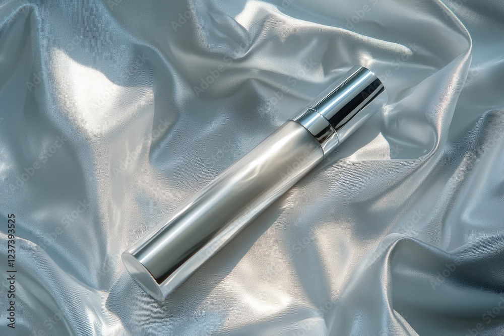 Naklejka premium Top view beauty cosmetic tube white, silver color. Flowers, silk mockup template