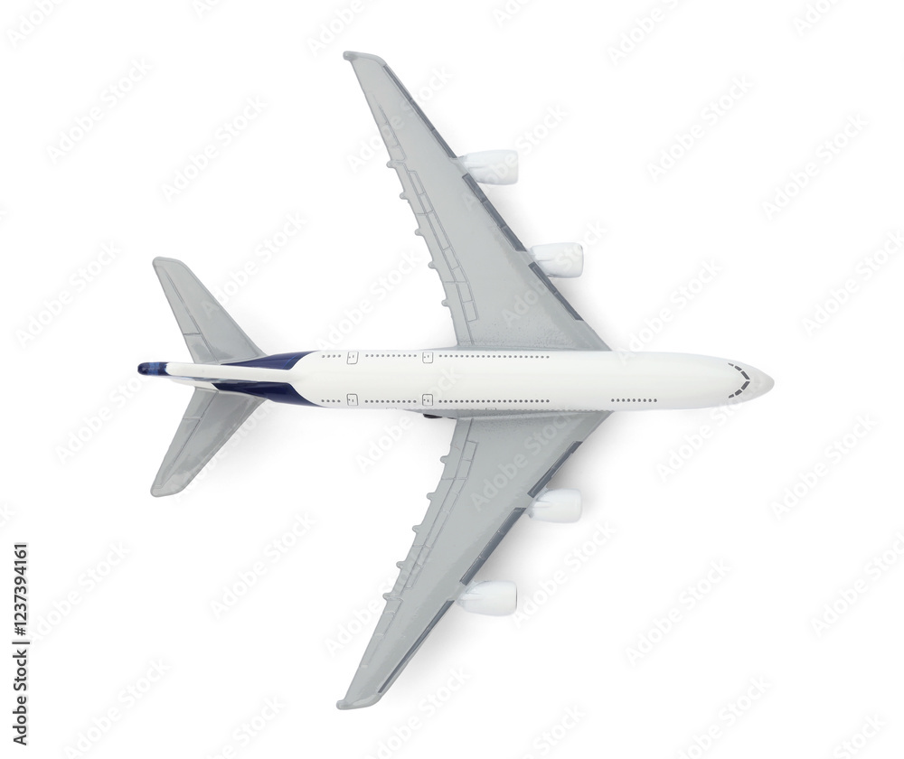 One model of plane isolated on white, top view One model of plane isolated on white, top view