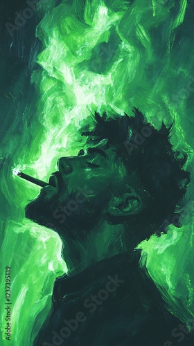 Painterly Portrait of a Man Smoking, Expressive Brushstrokes, Artistic Representation, Dramatic Lighting, Contemplative Mood